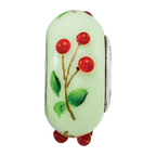 Ster.Silver Reflections Green Hand Painted Cherries Fenton Glass Bead