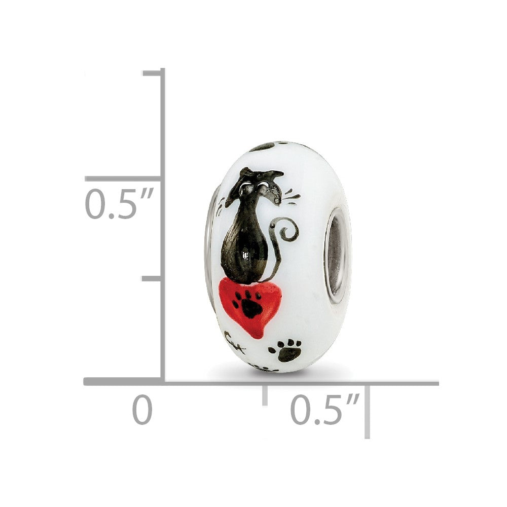 Ster.Silver Reflections White Hand Painted Cat Paws Fenton Glass Bead