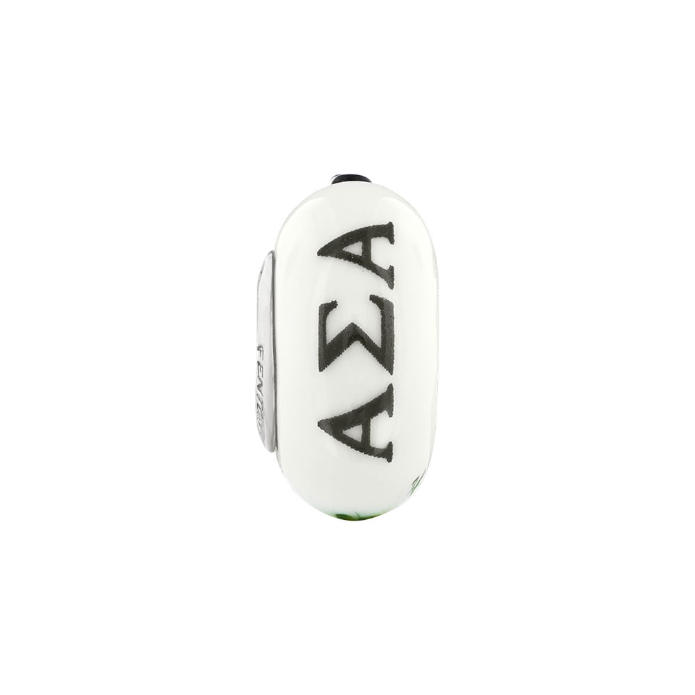 Ster.Silver Reflections Hand Painted Alpha Sigma Alpha Fenton Glass Bead