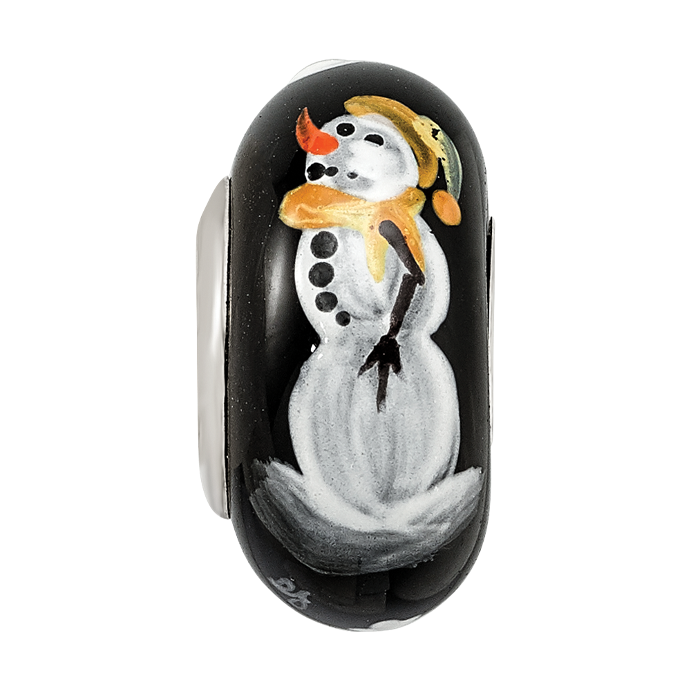 Sterling Silver Reflections Black Snowman Frosty Nights Fenton Glass Bead
