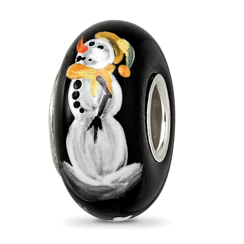Sterling Silver Reflections Black Snowman Frosty Nights Fenton Glass Bead