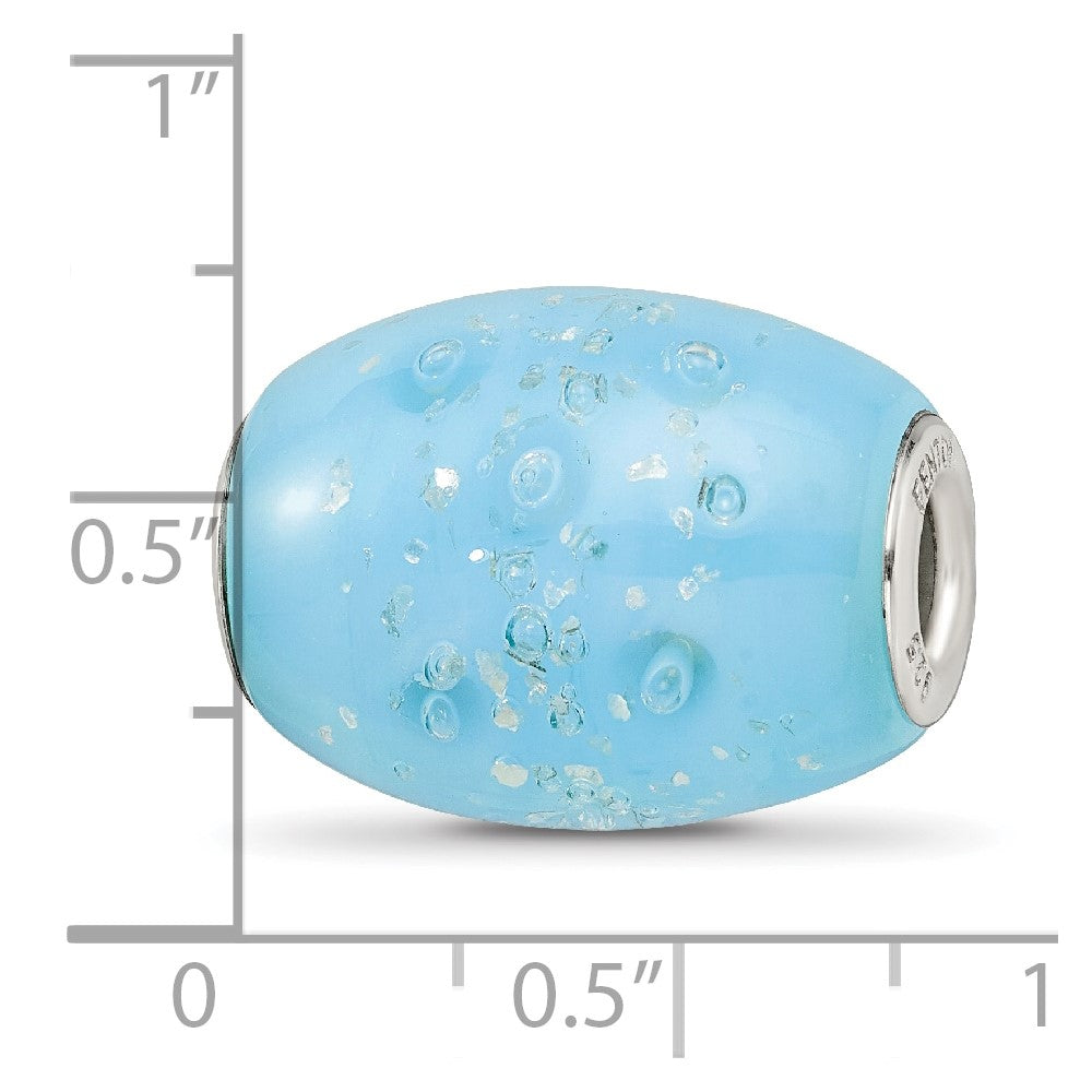 Sterling Silver Reflections Blue Frosted Windowpanes Fenton Glass Bead