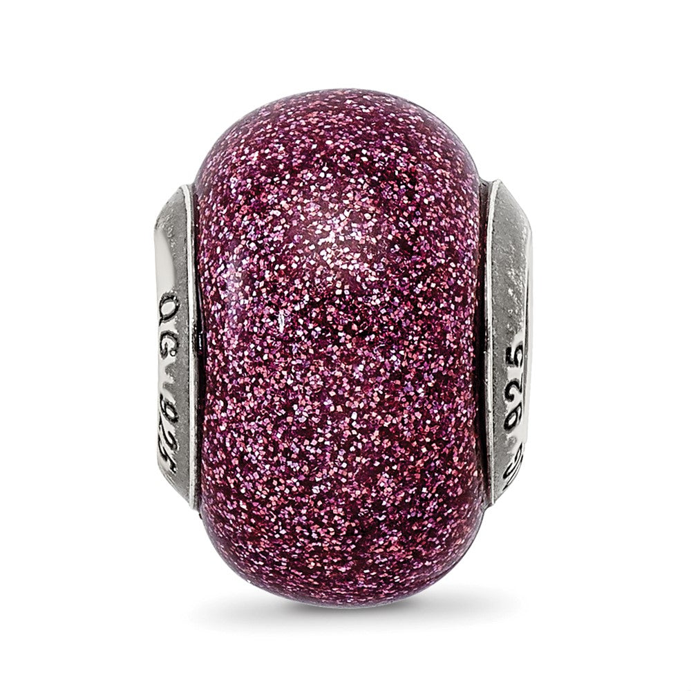 Sterling Silver Reflections Pink Glitter Italian Glass Bead