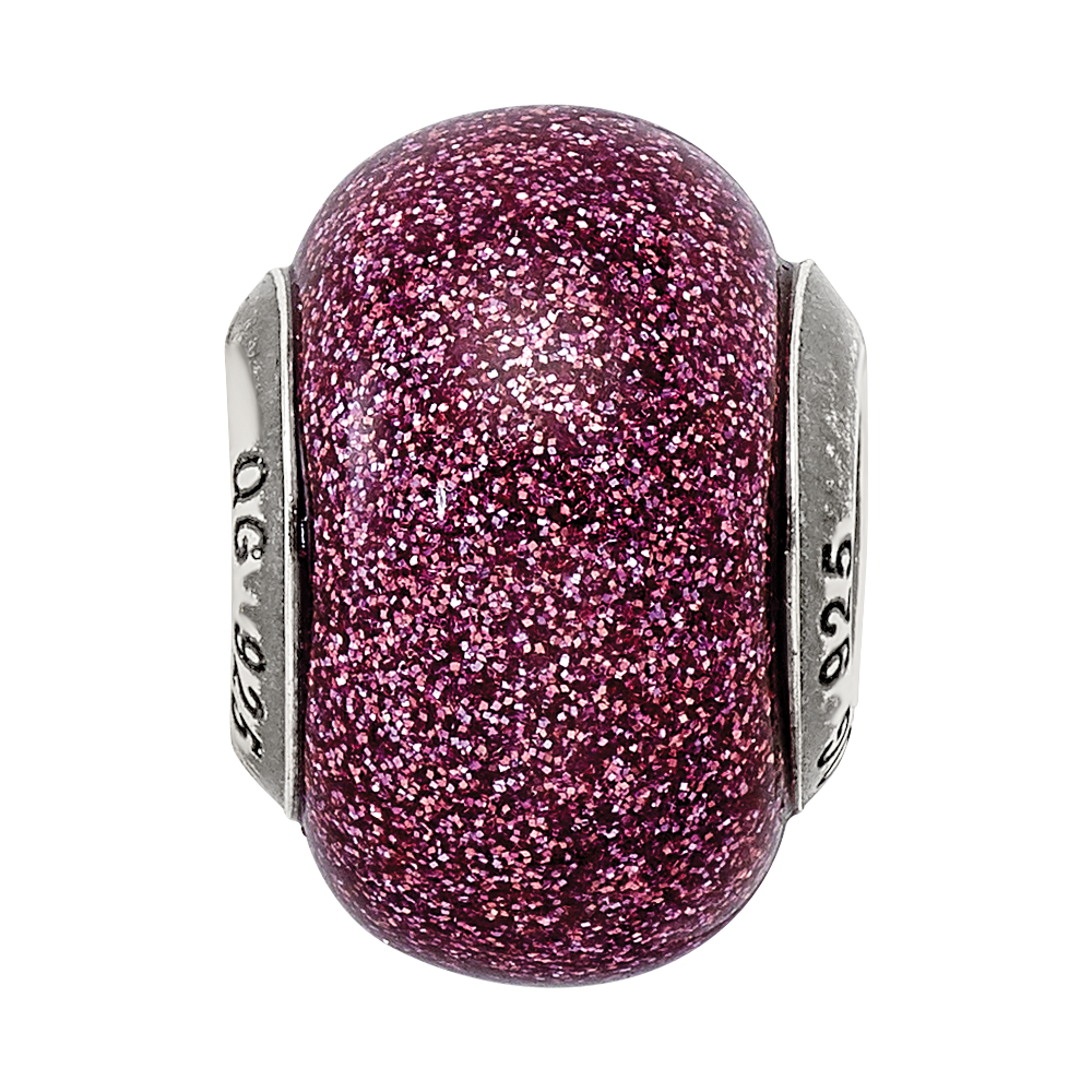 Sterling Silver Reflections Pink Glitter Italian Glass Bead