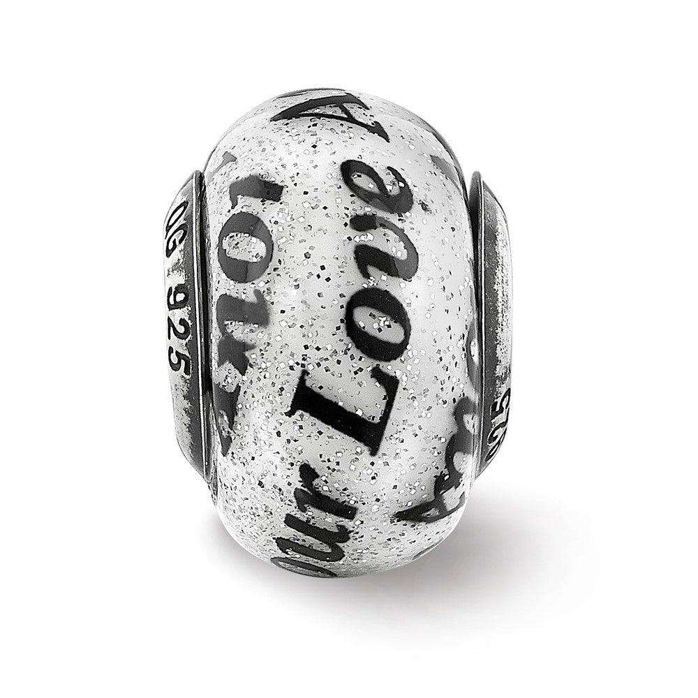 Sterling Silver Reflections Love/Amor Black & White Glitter Italian Glass