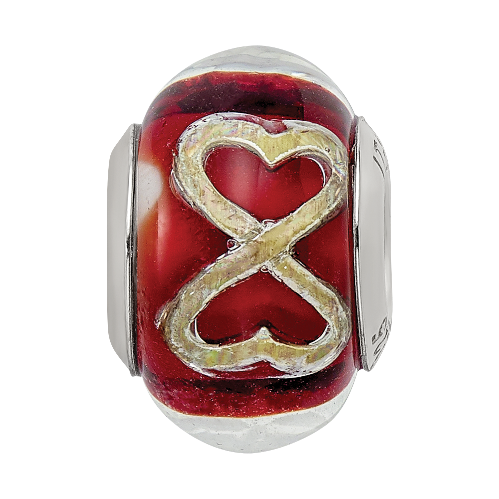Sterling Silver Reflections Foil Heart Infinity Red Italian Glass Bead