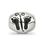 Sterling Silver Reflections Antiqued Baby Feet Butterfly Bead