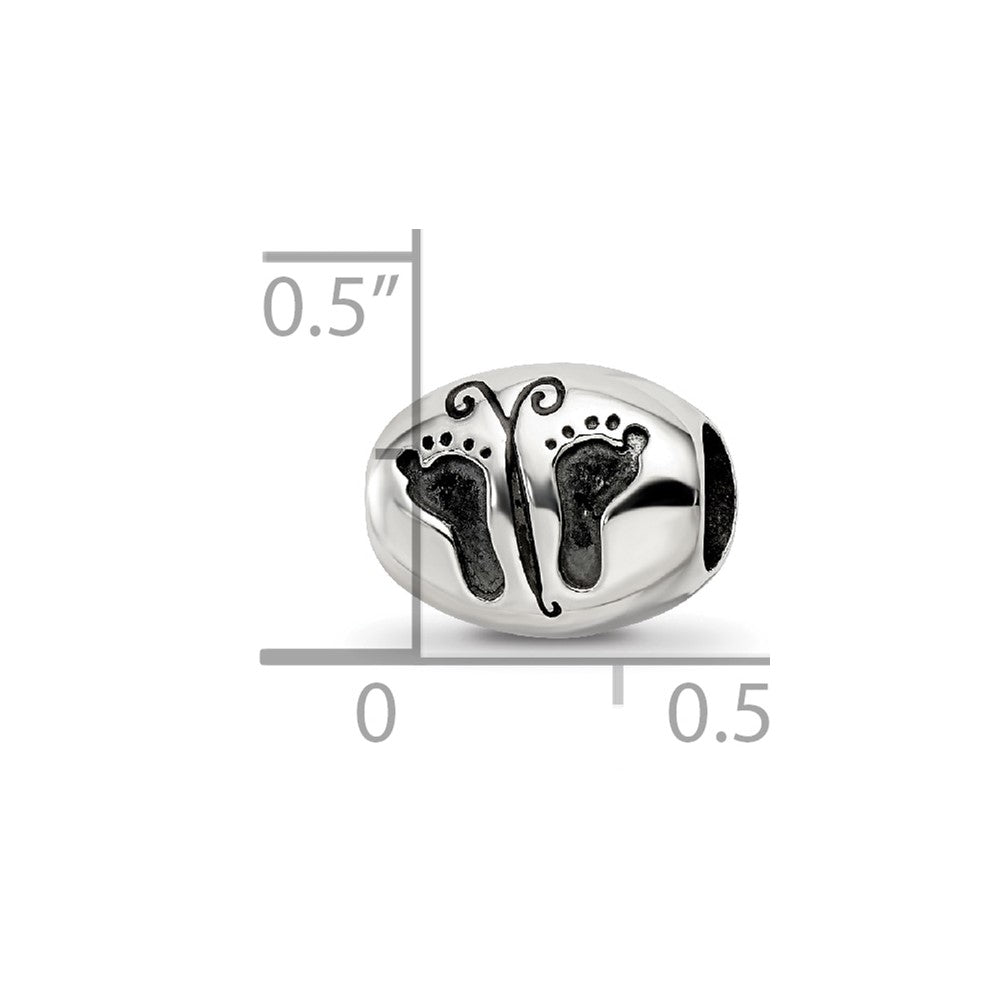 Sterling Silver Reflections Antiqued Baby Feet Butterfly Bead