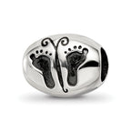 Sterling Silver Reflections Antiqued Baby Feet Butterfly Bead