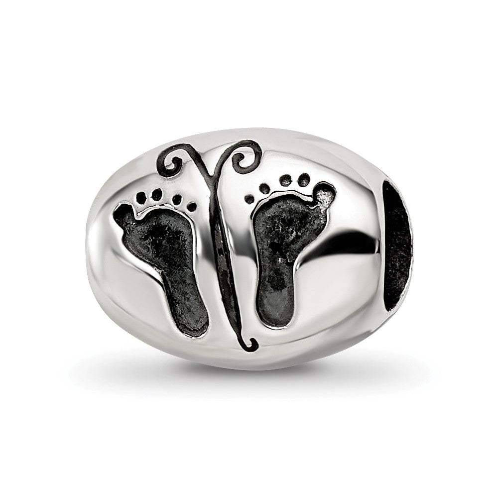 Sterling Silver Reflections Antiqued Baby Feet Butterfly Bead