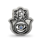 Sterling Silver Reflections Antiqued Blue Crystal Hamsa/Chamseh Bead