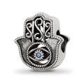 Sterling Silver Reflections Antiqued Blue Crystal Hamsa/Chamseh Bead