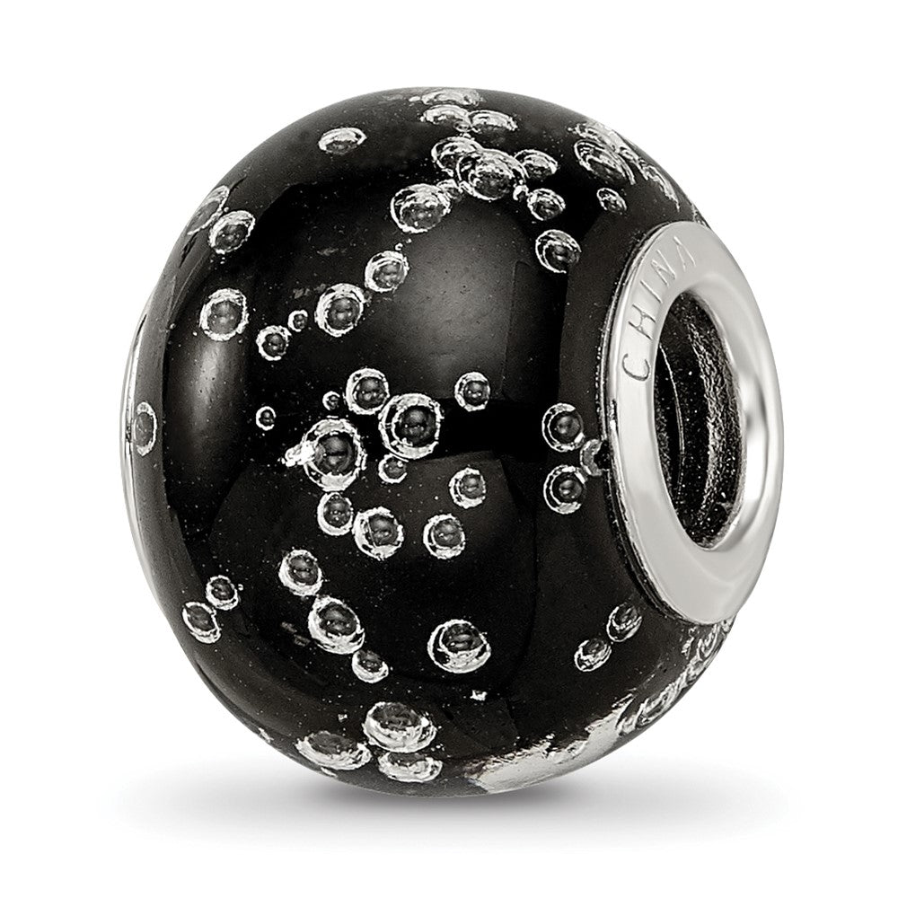 Sterling Silver Reflections Rhodium-plated Bubbles Black Glass Bead