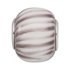 Sterling Silver Reflections Rh=plated Purple and White Striped Glass Bead