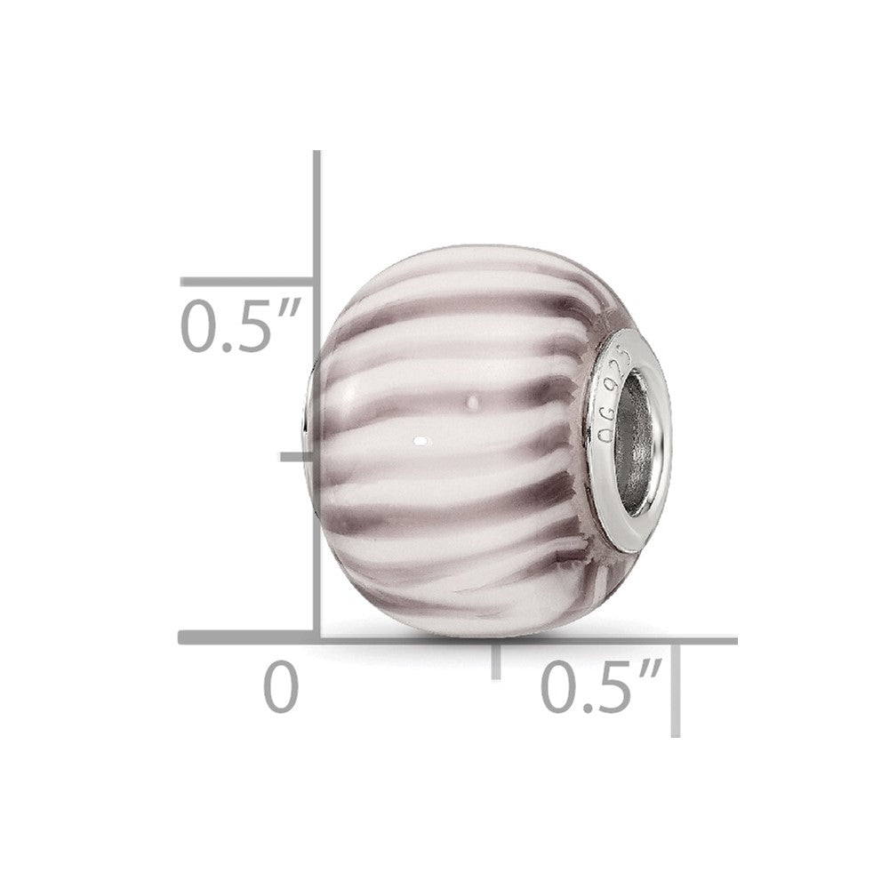 Sterling Silver Reflections Rh=plated Purple and White Striped Glass Bead