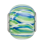 Sterling Silver Reflections Rh-plated Blue Green & White Striped Glass Bead