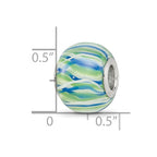 Sterling Silver Reflections Rh-plated Blue Green & White Striped Glass Bead