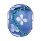 Sterling Silver Reflections Rhodium-plated White Floral Blue Glass Bead
