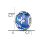 Sterling Silver Reflections Rhodium-plated White Floral Blue Glass Bead