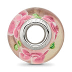 Sterling Silver Reflections Rhodium-plated CZ Pink Floral Glass Bead