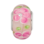 Sterling Silver Reflections Rhodium-plated CZ Pink Floral Glass Bead