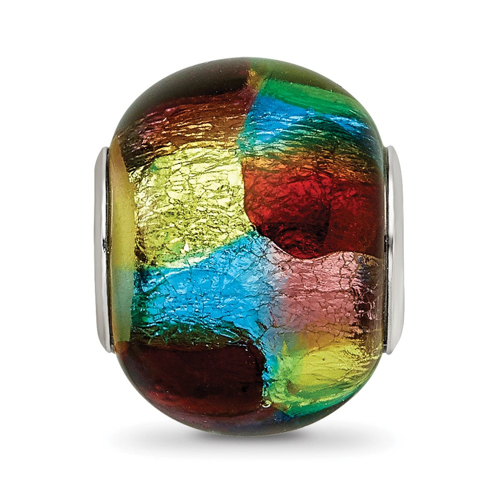 Sterling Silver Reflections Rh-plated Multi-colored Metallic Glass Bead