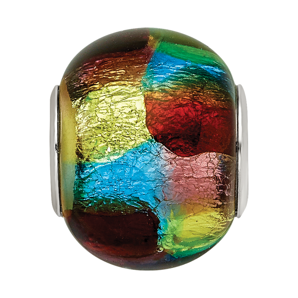 Sterling Silver Reflections Rh-plated Multi-colored Metallic Glass Bead