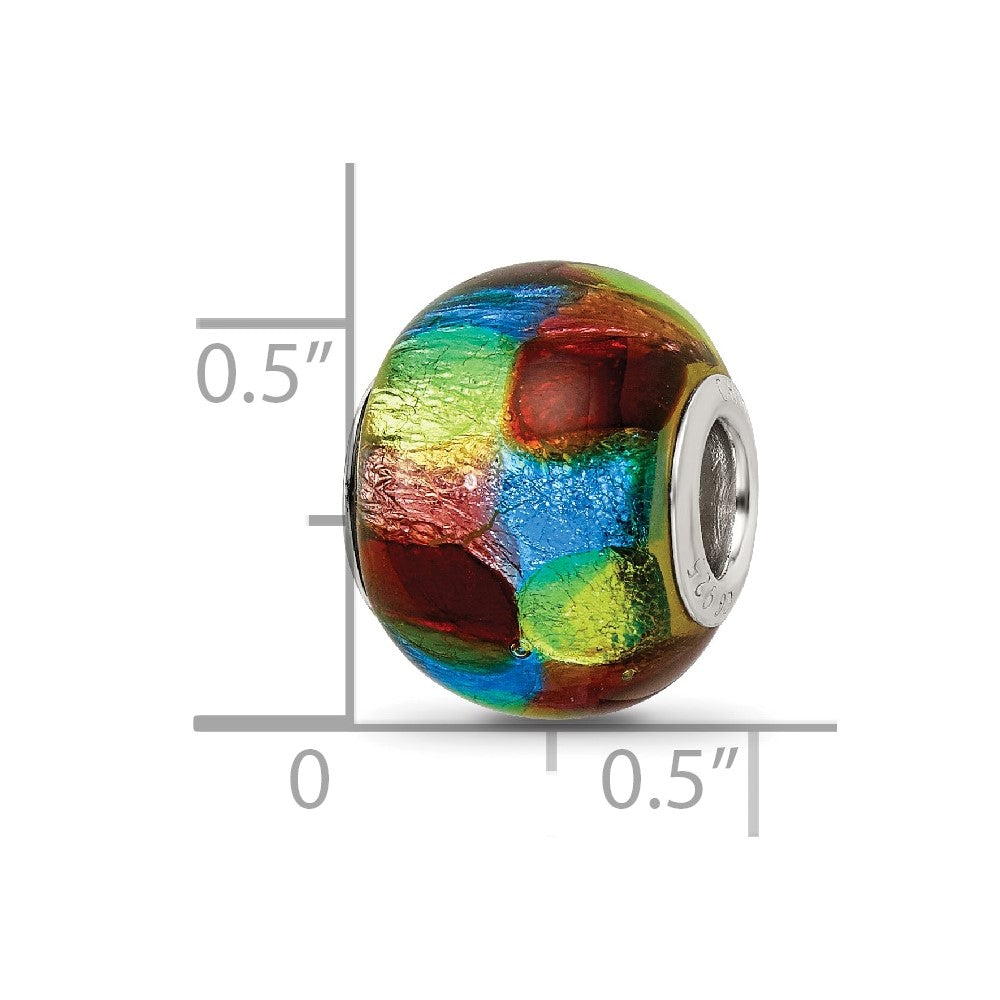 Sterling Silver Reflections Rh-plated Multi-colored Metallic Glass Bead
