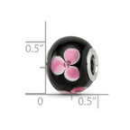 Sterling Silver Reflections Rh-plated Pink Floral Black Glass Bead
