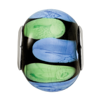 Sterling Silver Reflections Rh-plated Blue and Green Dot Black Glass Bead