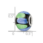 Sterling Silver Reflections Rh-plated Blue and Green Dot Black Glass Bead