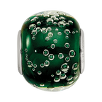 Sterling Silver Reflections Rh-plated Bubbles Green Glass Bead
