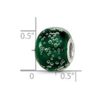 Sterling Silver Reflections Rh-plated Bubbles Green Glass Bead