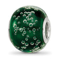 Sterling Silver Reflections Rh-plated Bubbles Green Glass Bead