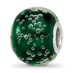 Sterling Silver Reflections Rh-plated Bubbles Green Glass Bead