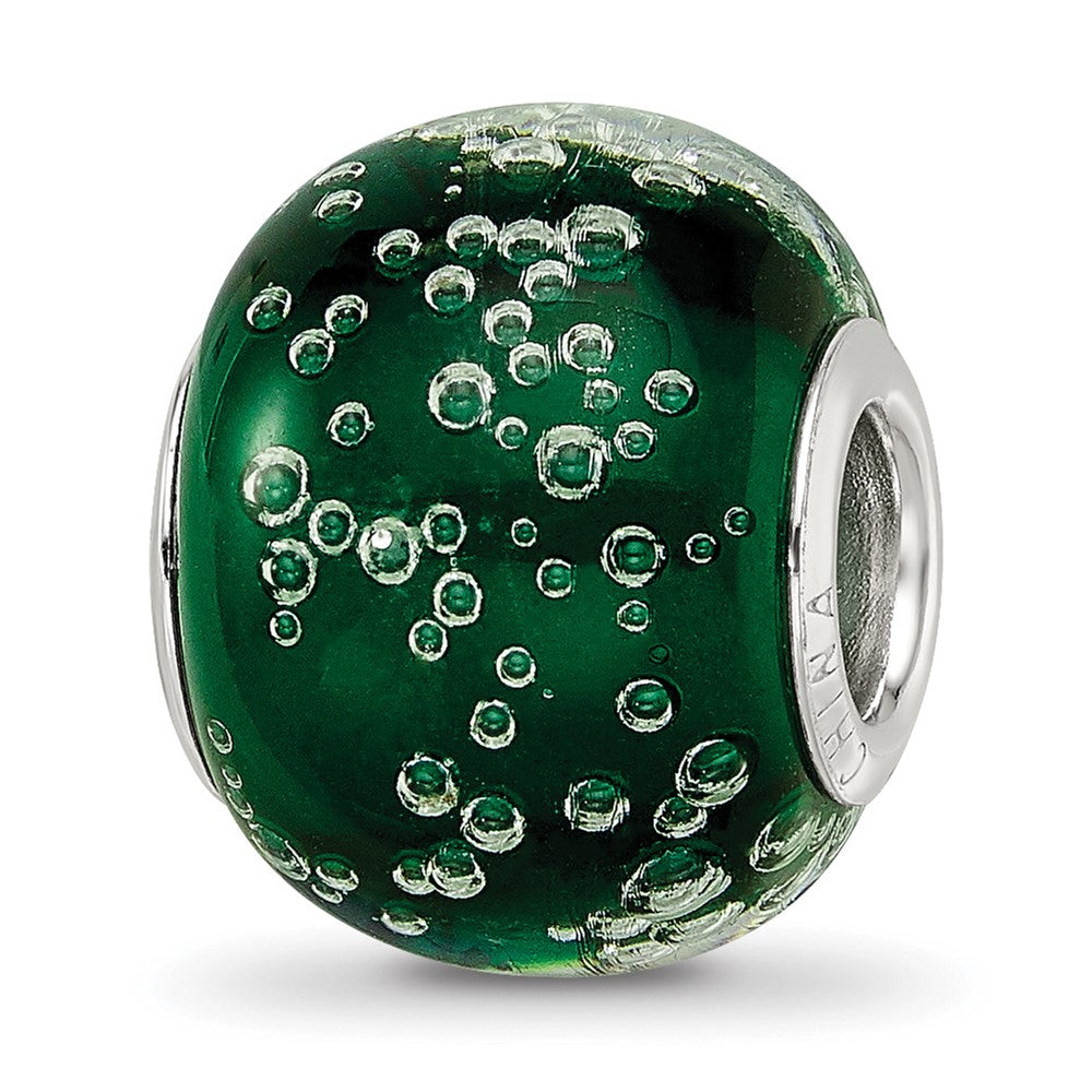 Sterling Silver Reflections Rh-plated Bubbles Green Glass Bead