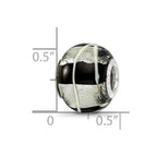 Sterling Silver Reflections rh-plated Foil White Striped Black Glass Bead