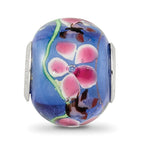 Sterling Silver Reflections Rh-plated Butterfly Pink Floral Blue Glass Bead
