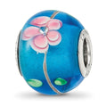 Sterling Silver Reflections rh-plated CZ Blue & Pink Floral Blue Glass Bead
