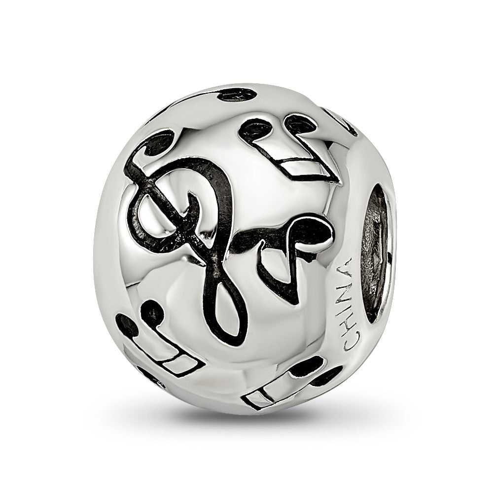 Sterling Silver Reflections Rhodium-plated Enameled Musical Notes Bead