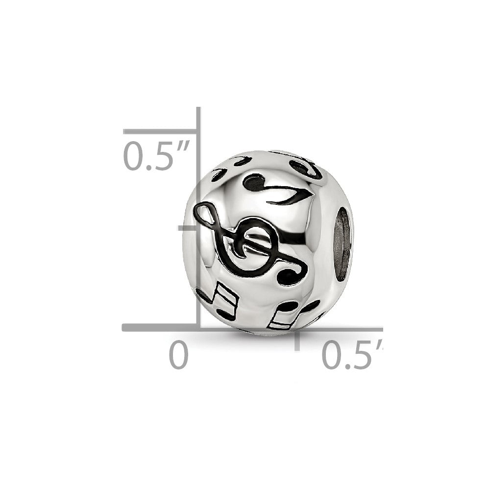 Sterling Silver Reflections Rhodium-plated Enameled Musical Notes Bead