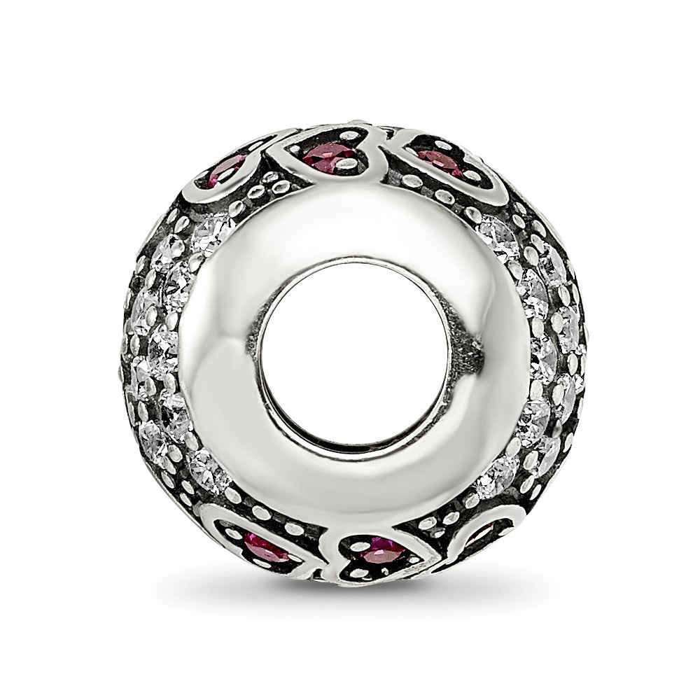 Sterling Silver Reflections Antiqued CZ & Red Corundum Hearts Bead