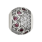 Sterling Silver Reflections Antiqued CZ & Red Corundum Hearts Bead