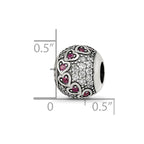 Sterling Silver Reflections Antiqued CZ & Red Corundum Hearts Bead