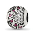 Sterling Silver Reflections Antiqued CZ & Red Corundum Hearts Bead