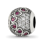 Sterling Silver Reflections Antiqued CZ & Red Corundum Hearts Bead