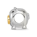 Sterling Silver Reflections Rhodium-plated Gold-plated Nose Pig Bead