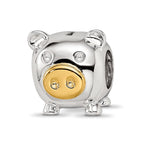 Sterling Silver Reflections Rhodium-plated Gold-plated Nose Pig Bead