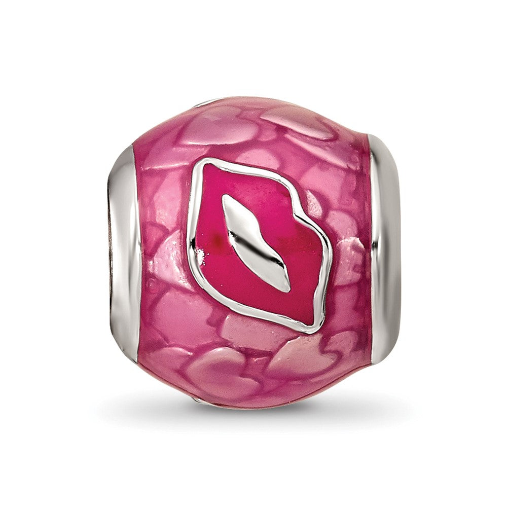 Sterling Silver Reflections Pink Enameled Smooches Lips Bead