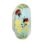 Ster.Silver Reflections Hand Painted Lady Bug Love Fenton Glass Bead